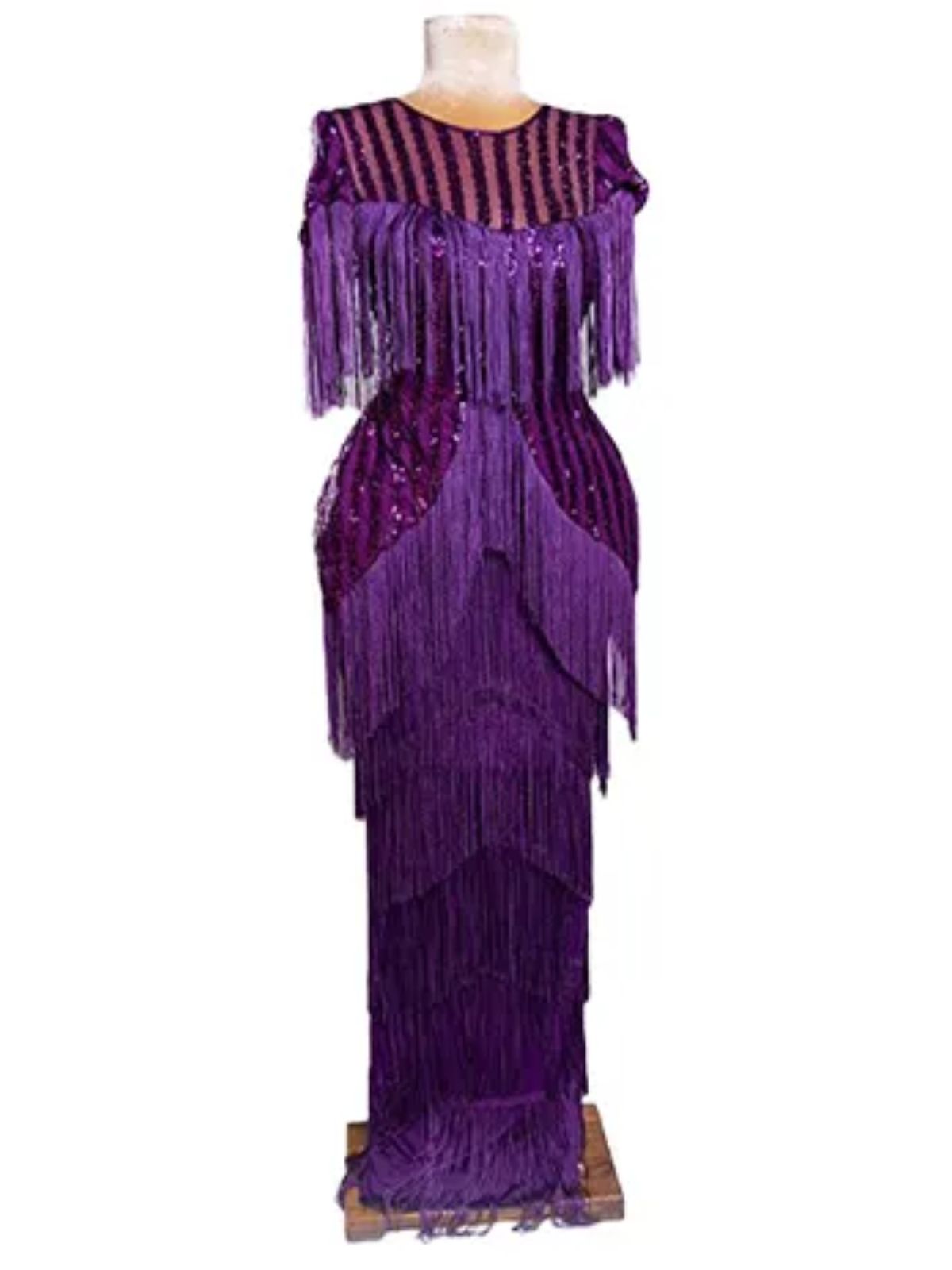 Sequin and Fringes Peplum Cap Sleeves Party Anniversary Dress - Image 2