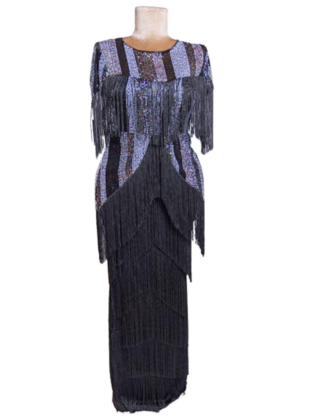 Sequin and Fringes Peplum Cap Sleeves Party Anniversary Dress - Image 4