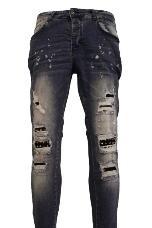 Silver Stud Helix Acid Washed Blue Skinny Fit Jeans