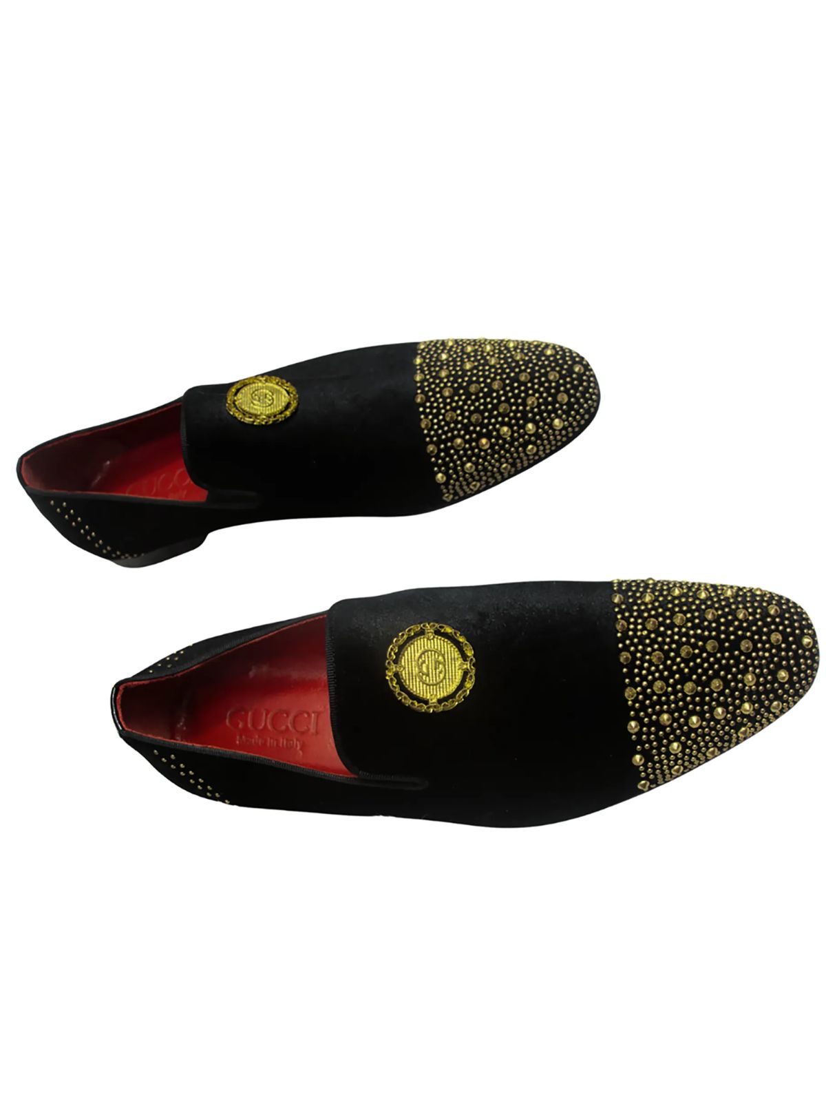 Stylish Black Suede Leather Shoe with Gold Accessories - Image 2