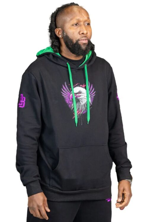 Stylish Unisex Black Cotton Tracksuit with Purple Eagle Graphic