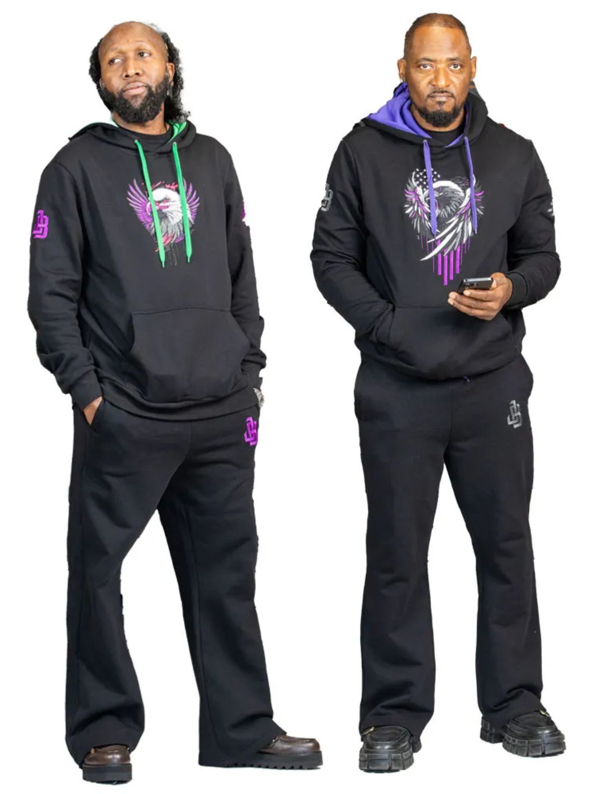 Stylish Unisex Black Cotton Tracksuit with Purple Eagle Graphic - Image 5