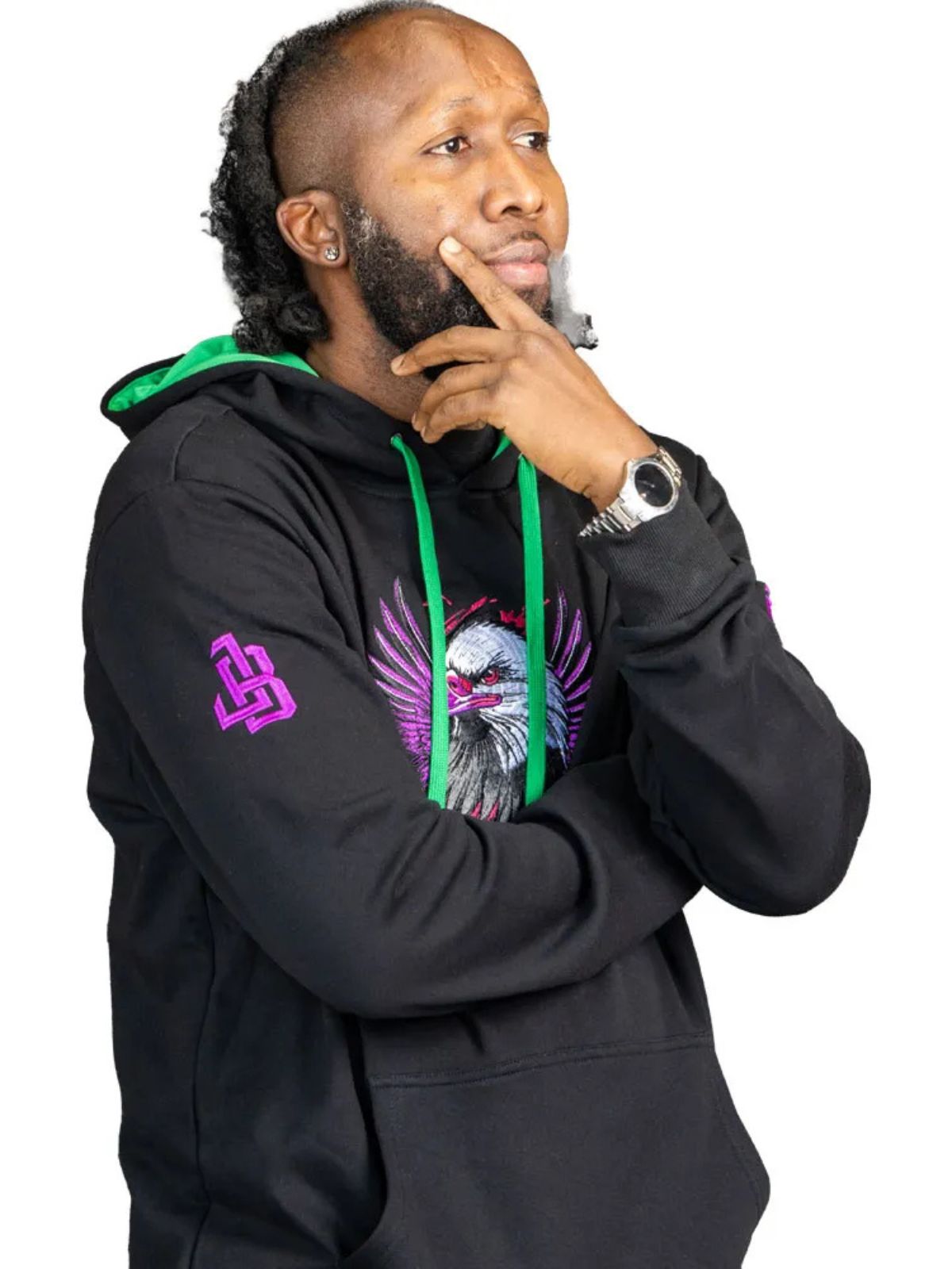 Stylish Unisex Black Cotton Tracksuit with Purple Eagle Graphic - Image 6