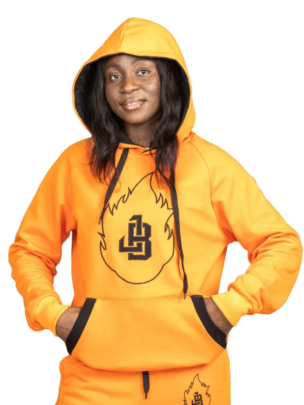 Stylish Unisex Orange Velvet Tracksuit with Black JB logo - Image 3