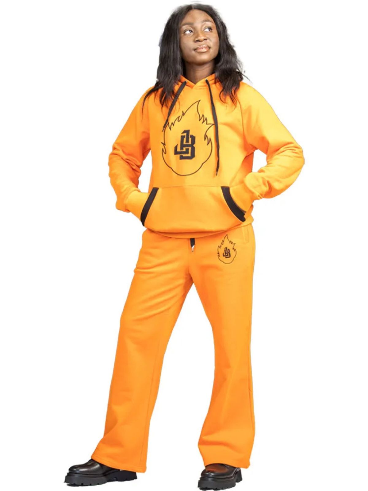 Stylish Unisex Orange Velvet Tracksuit with Black JB logo - Image 2