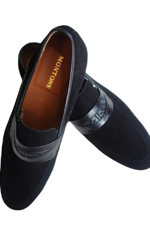 Suede Leather Shoe with Basket Weave Design