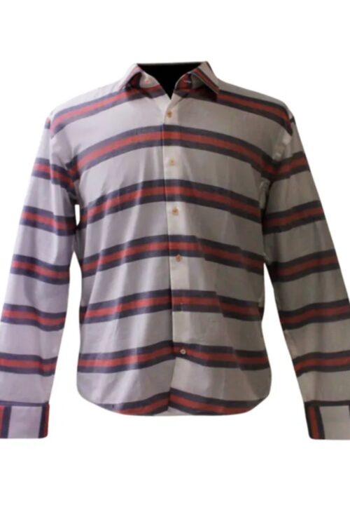 Terra Cotta Red And Blue Stripped Cotton Shirts