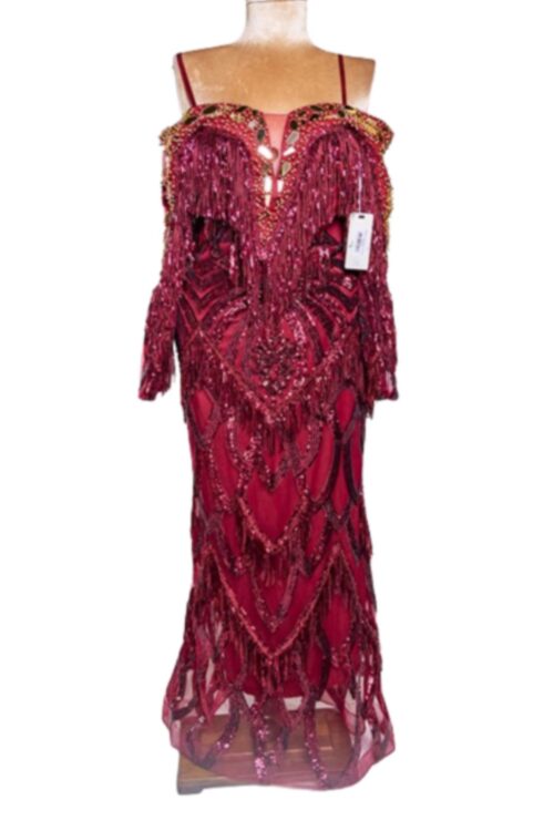 Tussles Off Shoulder Dress with Glass Beads