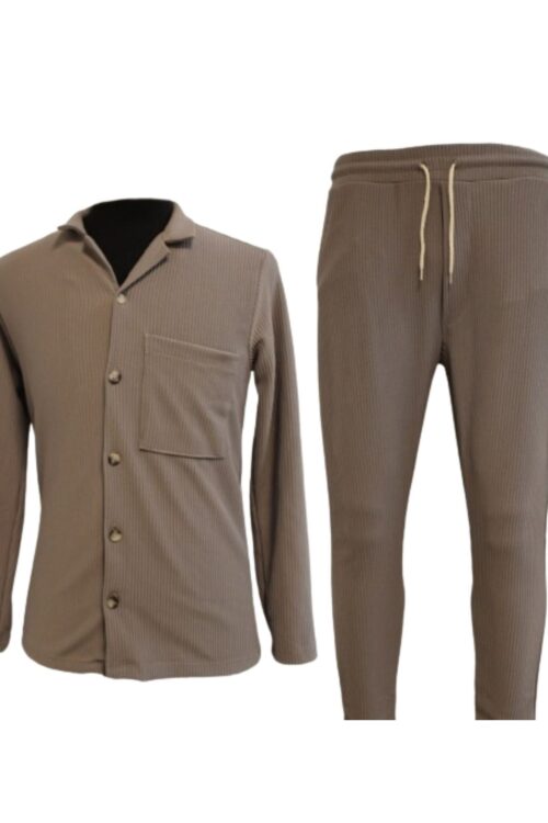 Two-Piece Casual Grey Button Up Shirt And Sweats Set