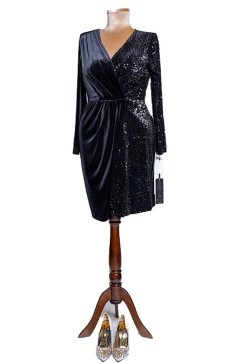 Velvet and Sequin Long Sleeve Party Dress