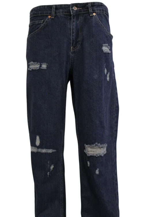 Wide Bottom Dark Blue Ripped Jeans