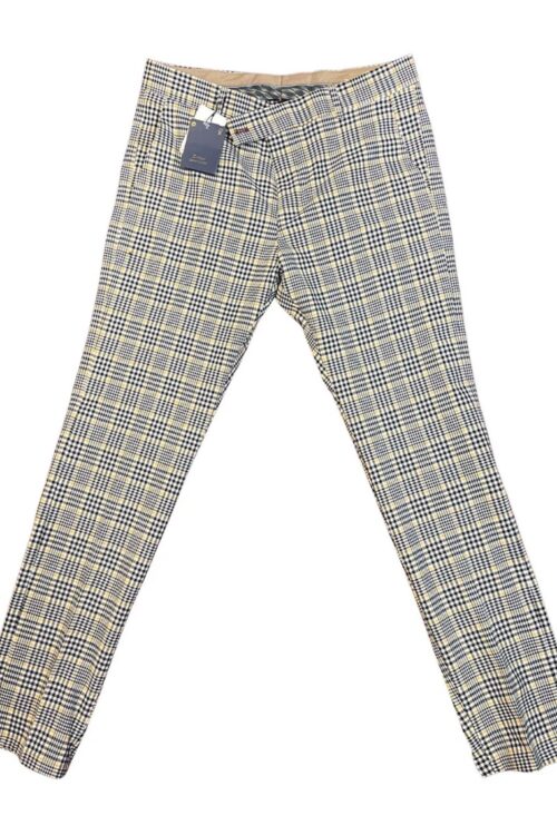 Yellow And Black Plaid Slim Fit Trousers